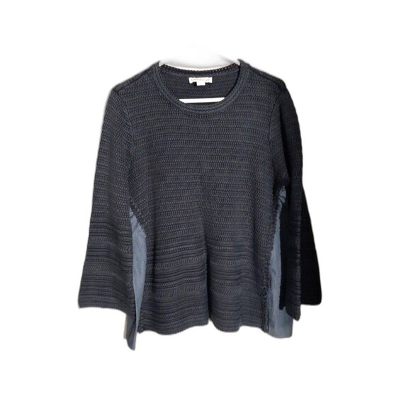 Coldwater Creek top LARGE Blue Textured Knit Contrast Trim Pullover Sweater L - Picture 1 of 8